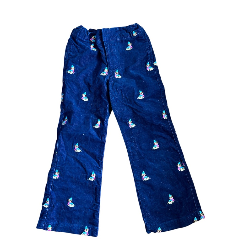 Hartstrings | Navy Blue Boys Corduroy Pants Embroidered Cute Dogs Preppy Slacks